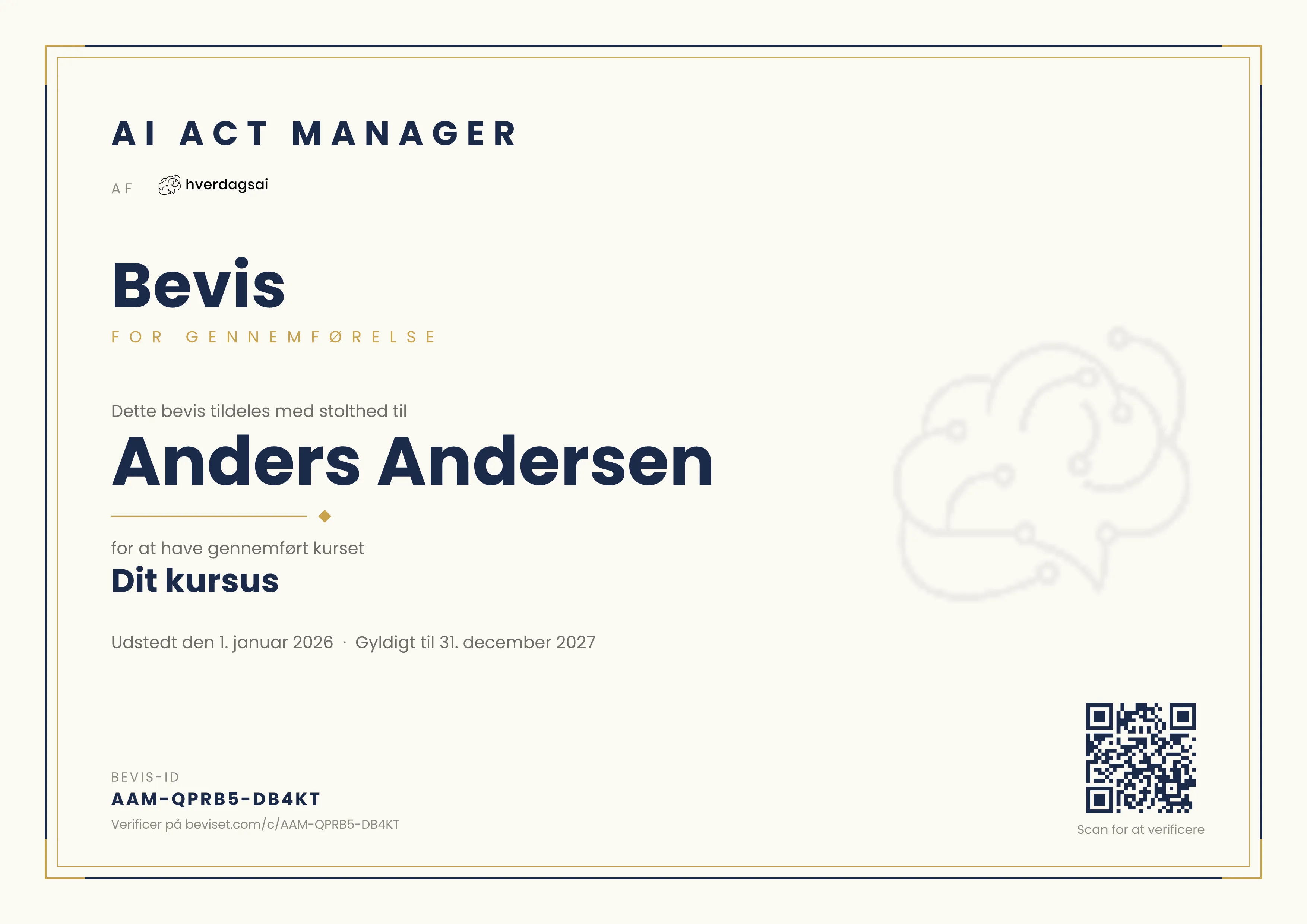 Hele beviset fra AI Act Manager. De to udsnit til højre er markeret på arket.